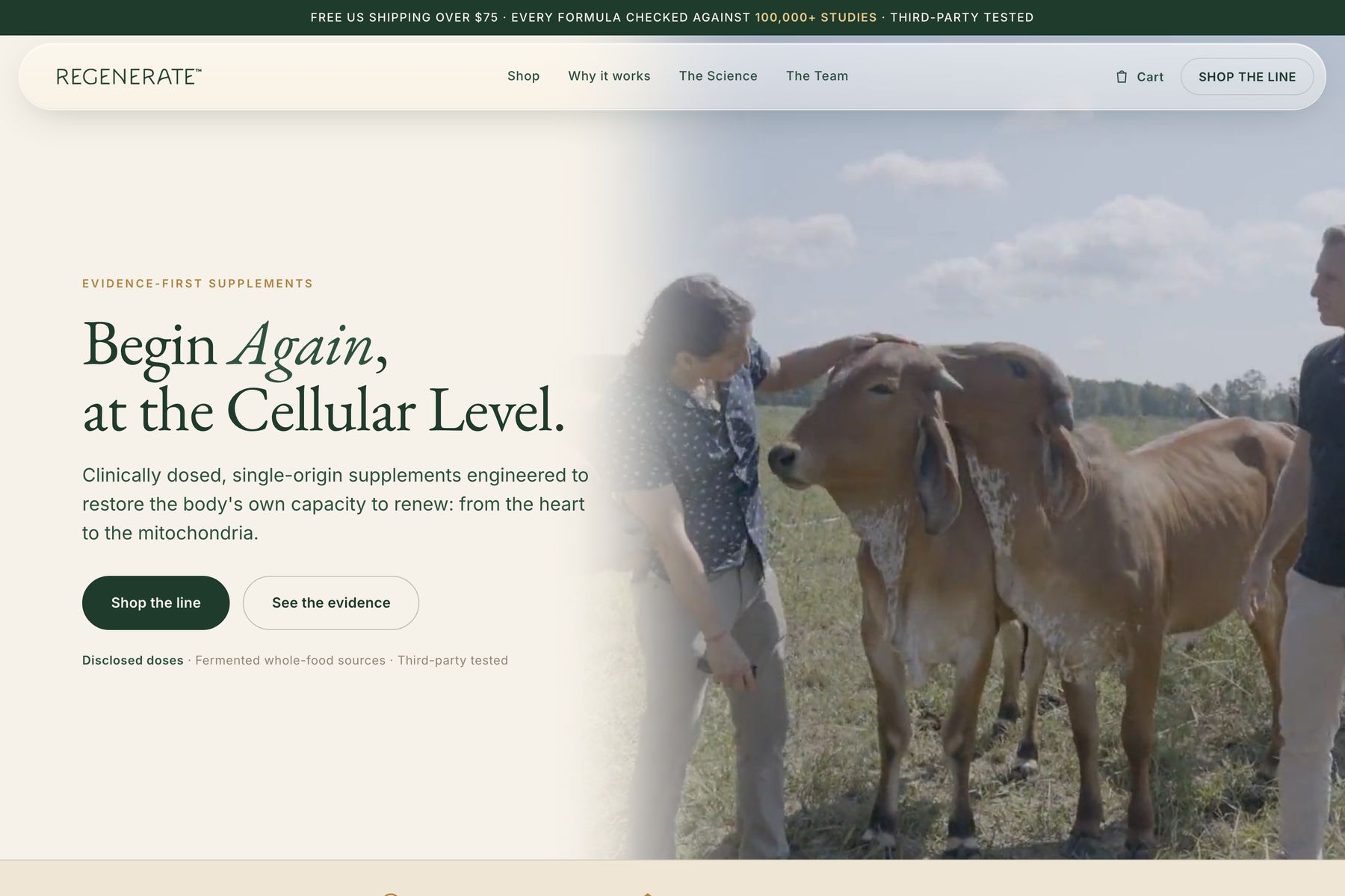 Regenerate homepage: evidence-first supplements storefront